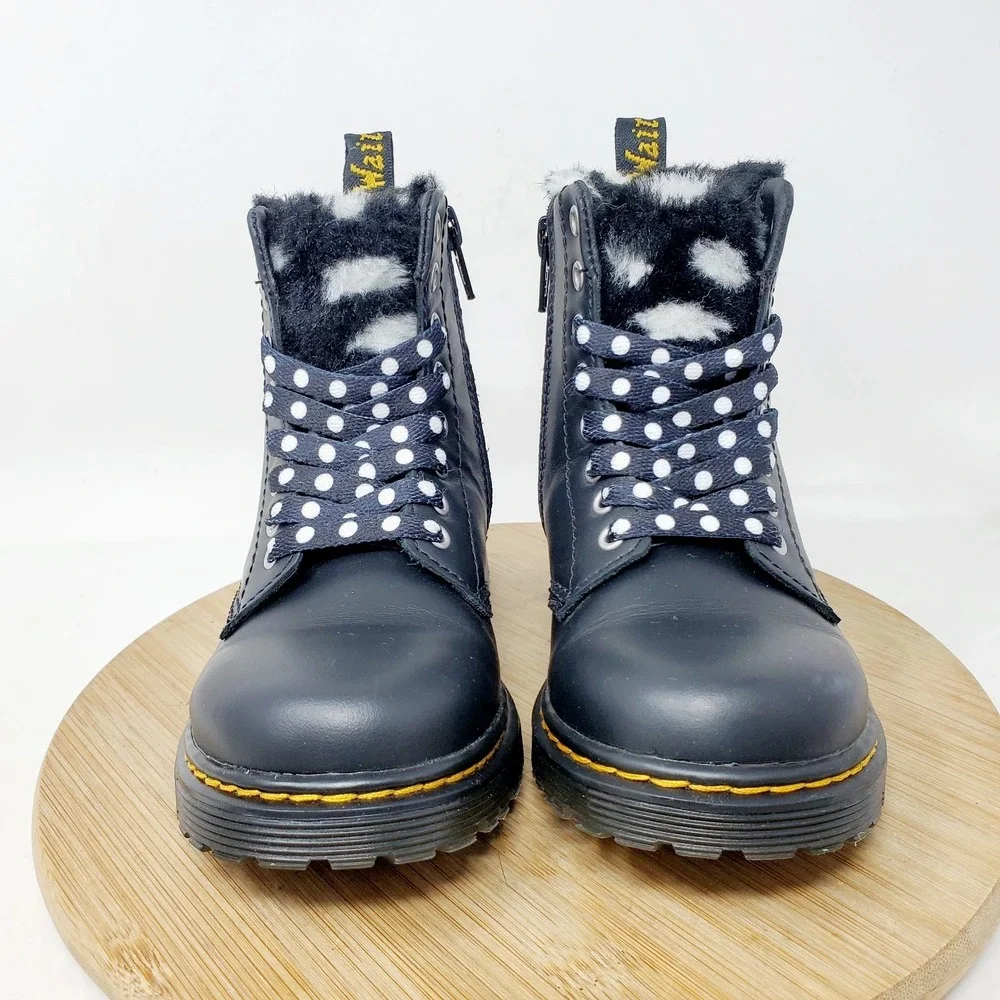 Dr Martens Serena Boots Kids 11 Black Lined Polka Dot Zip 8 Eye Boys Girls Shoes